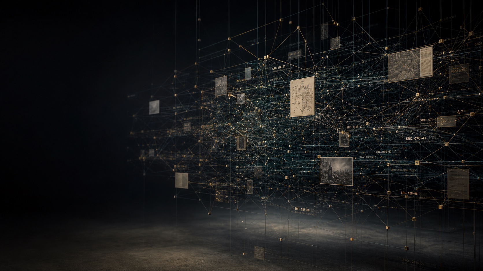 Suspended knowledge graph connecting source fragments through provenance paths